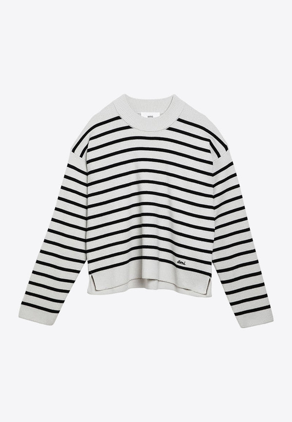 AMI PARIS Striped Crewneck Sweater Monochrome UKS036-KN0041/O_AMI-194