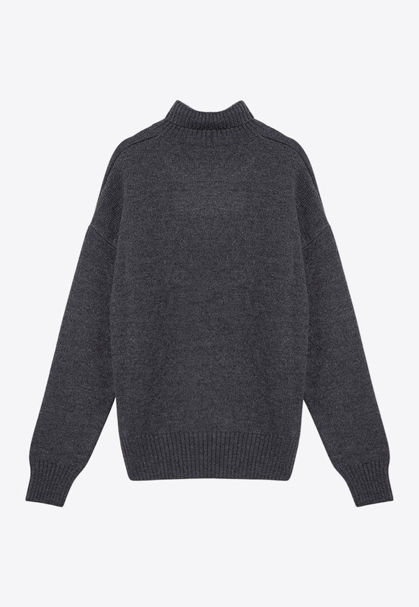 AMI PARIS Ami De Coeur Intarsia Knit Sweater Gray UKS402018/P_AMI-067