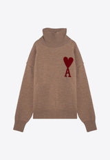 AMI PARIS Ami De Coeur Intarsia Knit Turtleneck Sweater Beige UKS406018/P_AMI-289