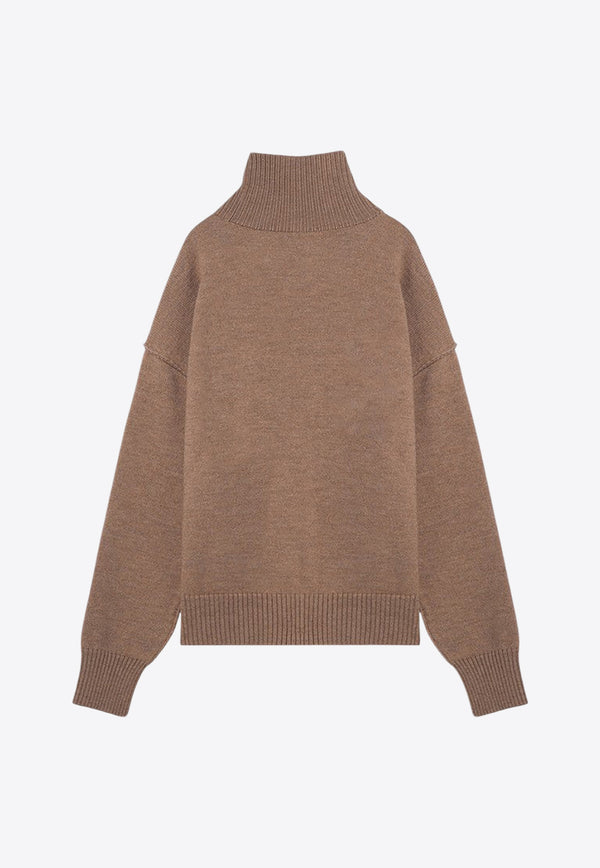 AMI PARIS Ami De Coeur Intarsia Knit Turtleneck Sweater Beige UKS406018/P_AMI-289