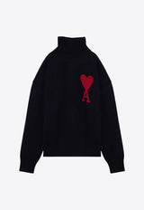 AMI PARIS Ami De Coeur Intarsia Knit Turtleneck Sweater Navy UKS406018/P_AMI-414