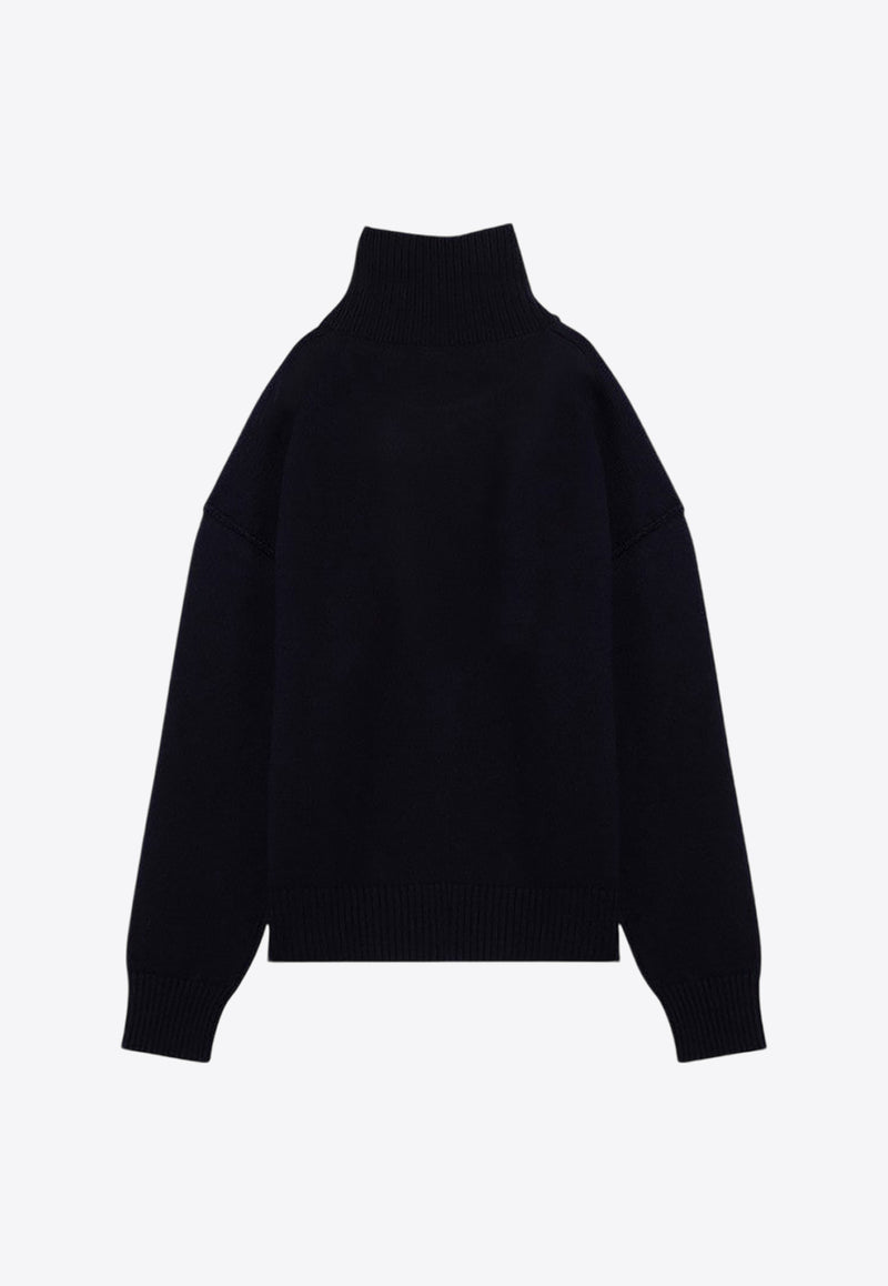 AMI PARIS Ami De Coeur Intarsia Knit Turtleneck Sweater Navy UKS406018/P_AMI-414