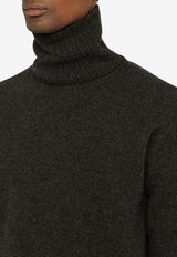 AMI PARIS Turtleneck Wool Sweater with Elbow Patches Charcoal UKS410KN0028/N_AMI-055