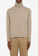 AMI PARIS Turtleneck Wool Sweater with Elbow Patches Beige UKS410KN0028/N_AMI-281