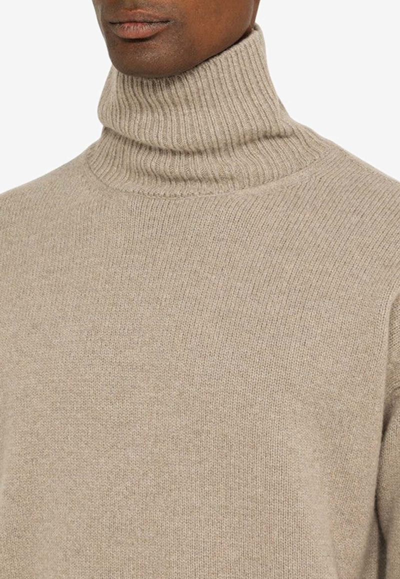 AMI PARIS Turtleneck Wool Sweater with Elbow Patches Beige UKS410KN0028/N_AMI-281