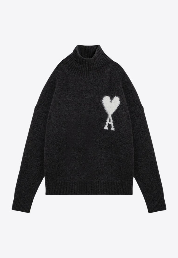 AMI PARIS Ami De Coeur Intarsia Knit Turtleneck Sweater Gray UKS425UKN0032/P_AMI-061