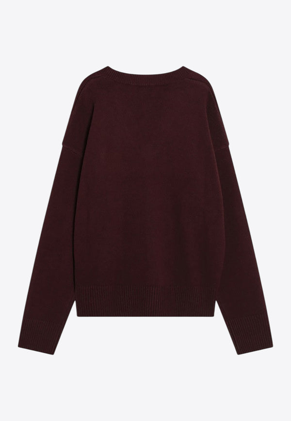 AMI PARIS Ami De Coeur V-neck Wool Sweater Burgundy UKS820UKN0071/R_AMI-692