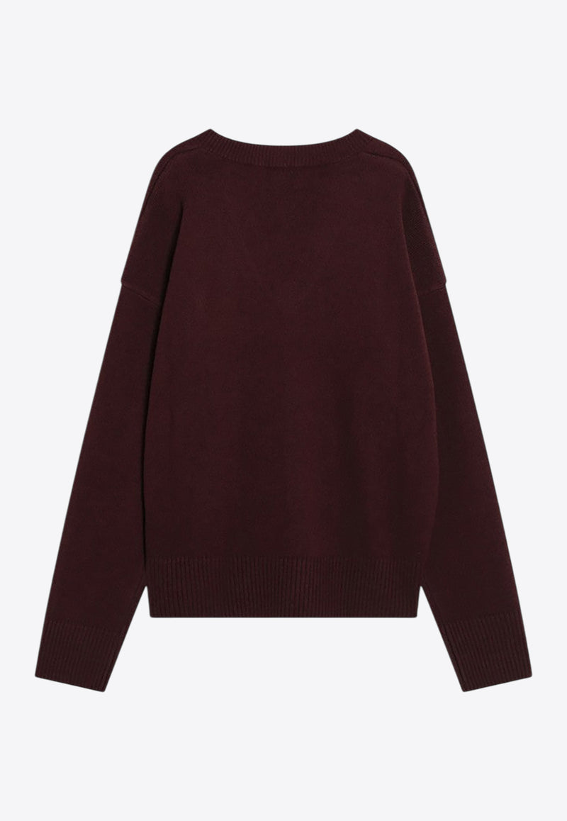 AMI PARIS Ami De Coeur V-neck Wool Sweater Burgundy UKS820UKN0071/R_AMI-692