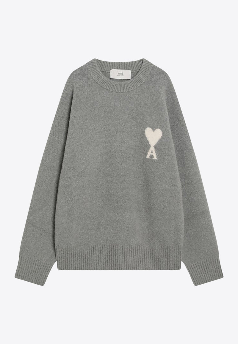 AMI PARIS Ami De Coeur Wool and Alpaca Sweater Gray UKS836UKN0135/R_AMI-058