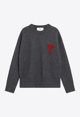AMI PARIS Ami De Coeur Intarsia Wool Sweater Gray UKS838U018/R_AMI-084