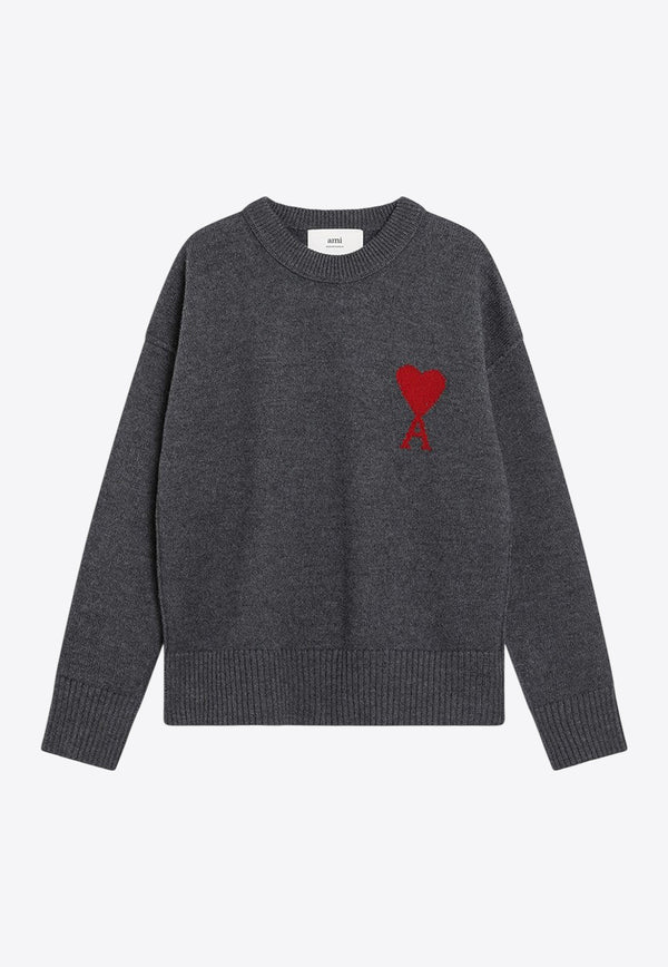AMI PARIS Ami De Coeur Intarsia Wool Sweater Gray UKS838U018/R_AMI-084