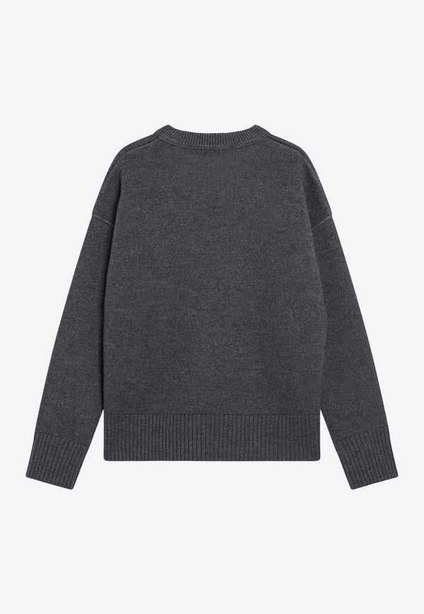 AMI PARIS Ami De Coeur Intarsia Wool Sweater Gray UKS838U018/R_AMI-084