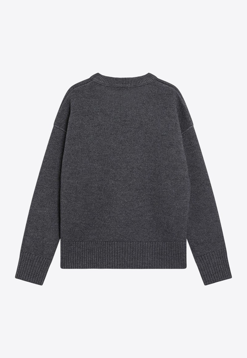 AMI PARIS Ami De Coeur Intarsia Wool Sweater Gray UKS838U018/R_AMI-084