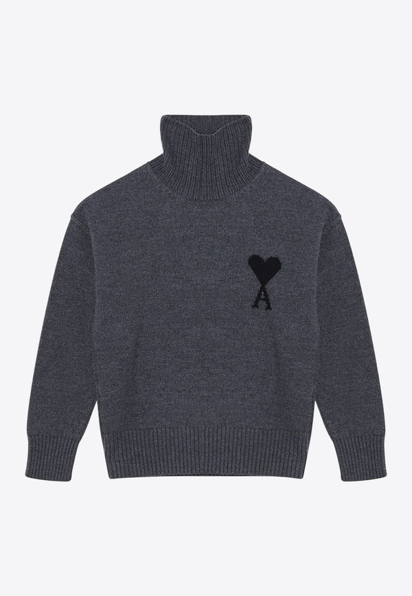 AMI PARIS Ami De Coeur Turtleneck Sweater Gray UKS839018/R_AMI-0504