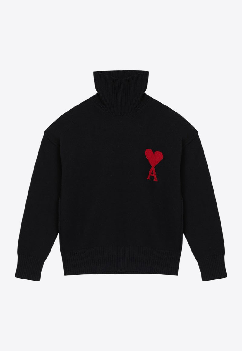 AMI PARIS Ami De Coeur Wool Turtleneck Sweater Black UKS839U018/R_AMI-009