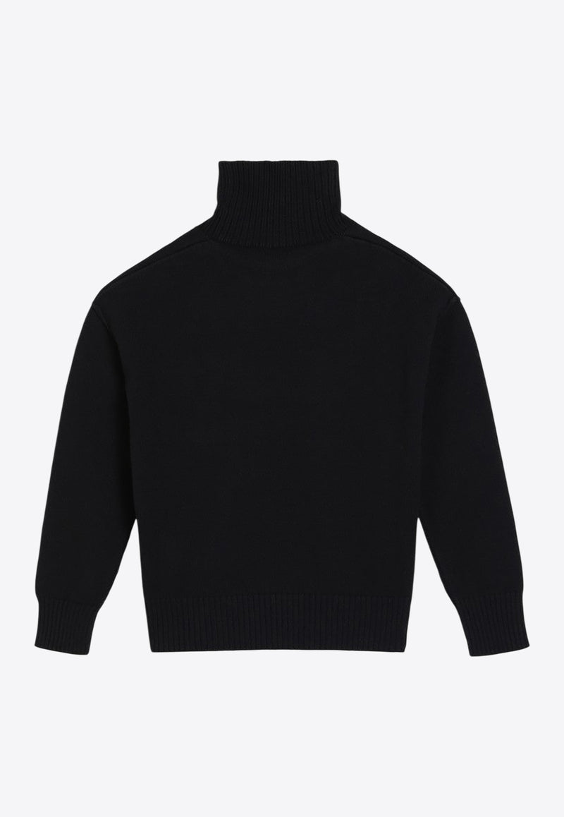 AMI PARIS Ami De Coeur Wool Turtleneck Sweater Black UKS839U018/R_AMI-009