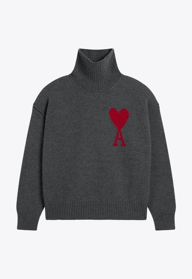 AMI PARIS Ami De Coeur Turtleneck Wool Sweater Gray UKS839U018/R_AMI-084