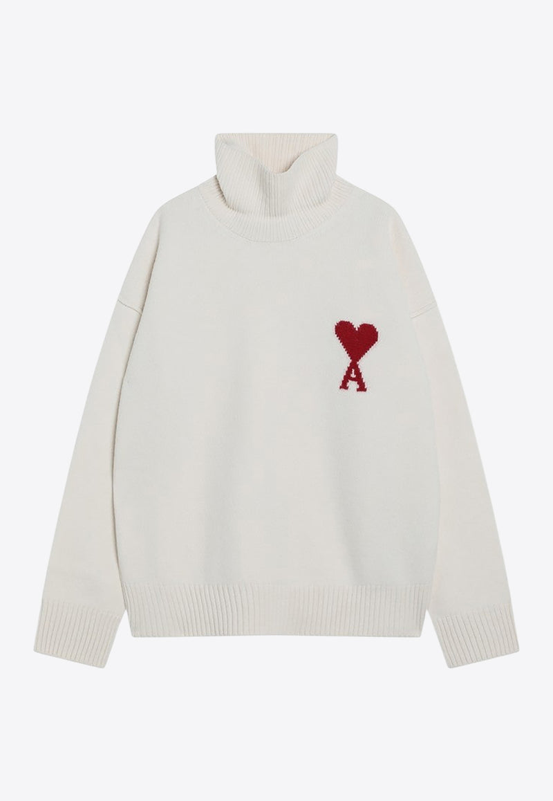 AMI PARIS Ami De Coeur Turtleneck Wool Sweater White UKS839U018/R_AMI-154