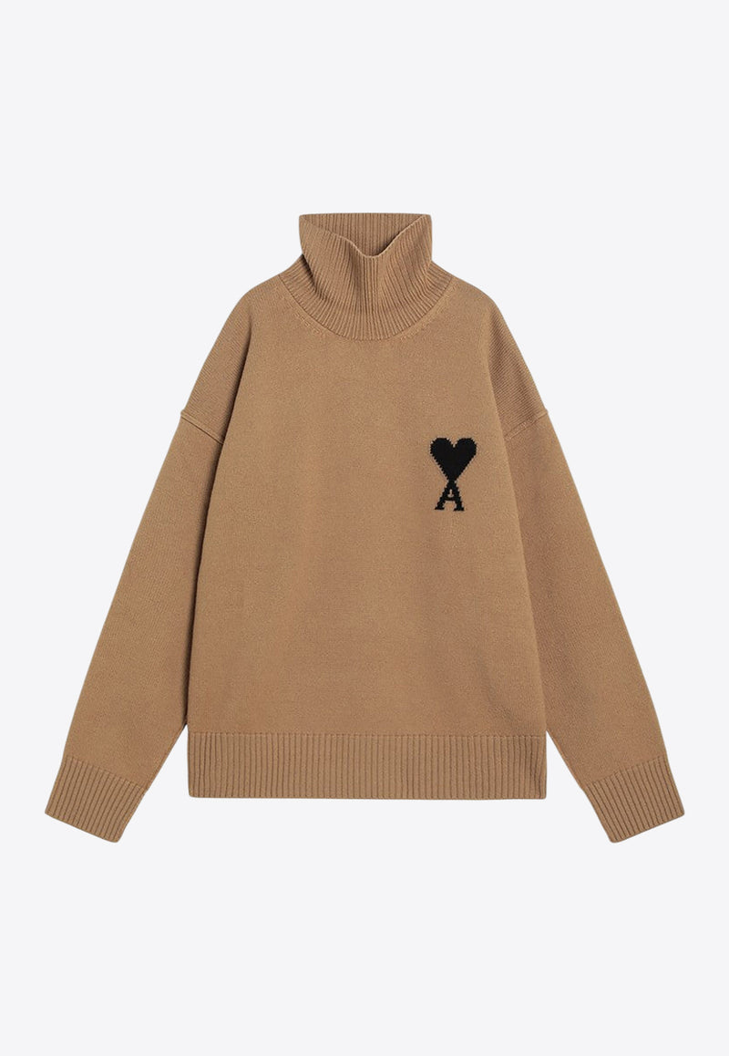AMI PARIS Ami De Coeur Wool Turtleneck Sweater Camel UKS839U018/R_AMI-288