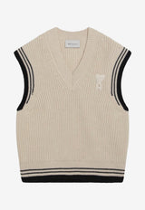 AMI PARIS Ami De Coeur Ribbed Gilet  Cream UKS865UKN0161/S_AMI-136
