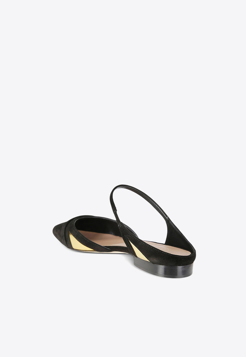 Malone Souliers Uma Pointed-Toe Flat Mules in Suede Black UMA10-16BLACK GOLD