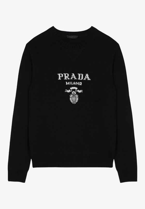 Prada Logo Intarsia Wool and Cashmere Sweater Black UMB2231YMW/P_PRADA-F0002