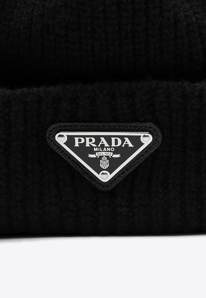 Prada Triangle Logo Wool Cashmere Beanie Black UMD4893IM/P_PRADA-F0002