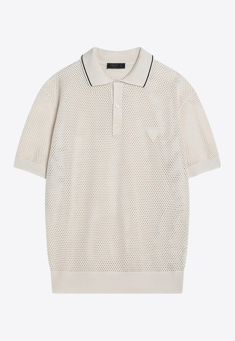 Prada Triangle Logo Perforated Polo T-shirt White UMF004OOO16UQ/Q_PRADA-F0K74