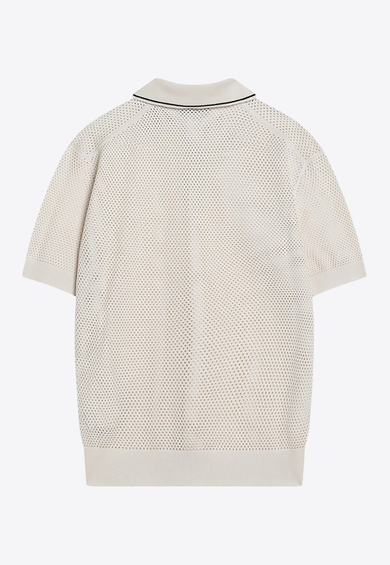 Prada Triangle Logo Perforated Polo T-shirt White UMF004OOO16UQ/Q_PRADA-F0K74