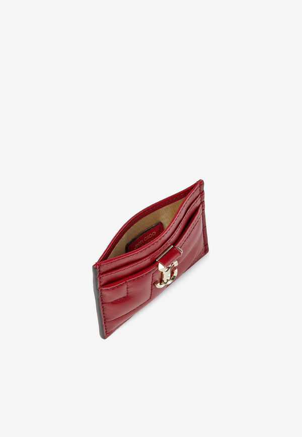 Jimmy Choo Umika Cardholder in Quilted Nappa Leather UMIKA NBA CRANBERRY/LIGHT GOLD