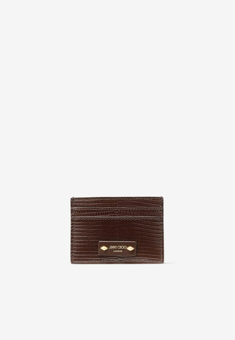 Jimmy Choo Umika Lizard Printed Leather Cardholder UMIKA UTR COFFEE/GOLD Brown