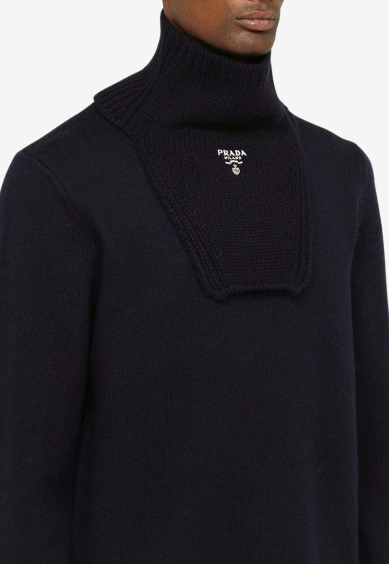 Prada Logo Embroidered Cashmere Neck Warmer Blue UMS45313J1/N_PRADA-F0008