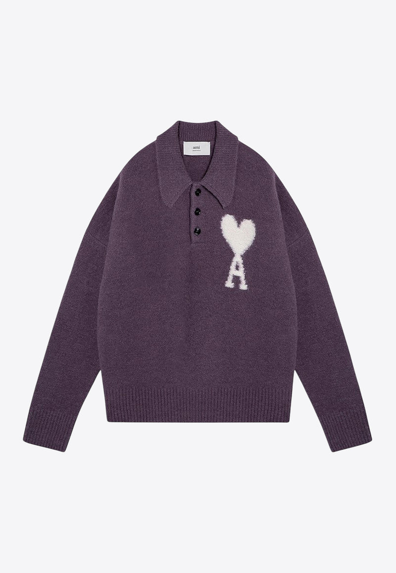 AMI PARIS Ami De Coeur Alpaca Polo Sweater Purple UPL325KN0032/P_AMI-504