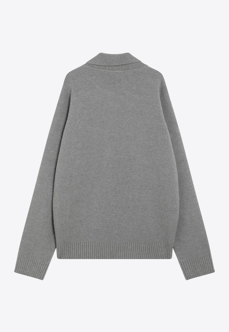 AMI PARIS Ami De Coeur Polo Sweater Gray UPL408UKN0135/R_AMI-058_323-L
