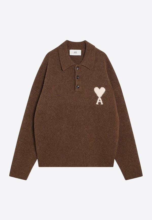 AMI PARIS Ami De Coeur Alpaca Wool Polo Sweater Brown UPL408UKN0135/R_AMI-217