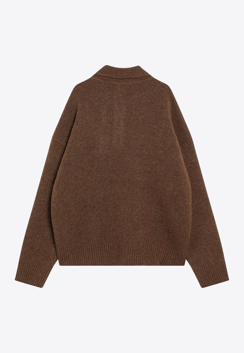 AMI PARIS Ami De Coeur Alpaca Wool Polo Sweater Brown UPL408UKN0135/R_AMI-217