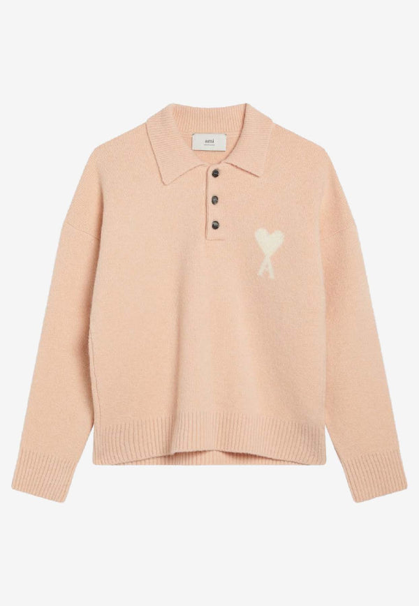 AMI PARIS Ami De Coeur Cropped Polo Sweater  Powder UPL408UKN0135/R_AMI-6807