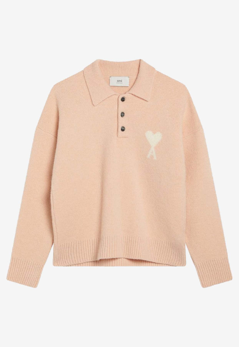 AMI PARIS Ami De Coeur Cropped Polo Sweater  Powder UPL408UKN0135/R_AMI-6807