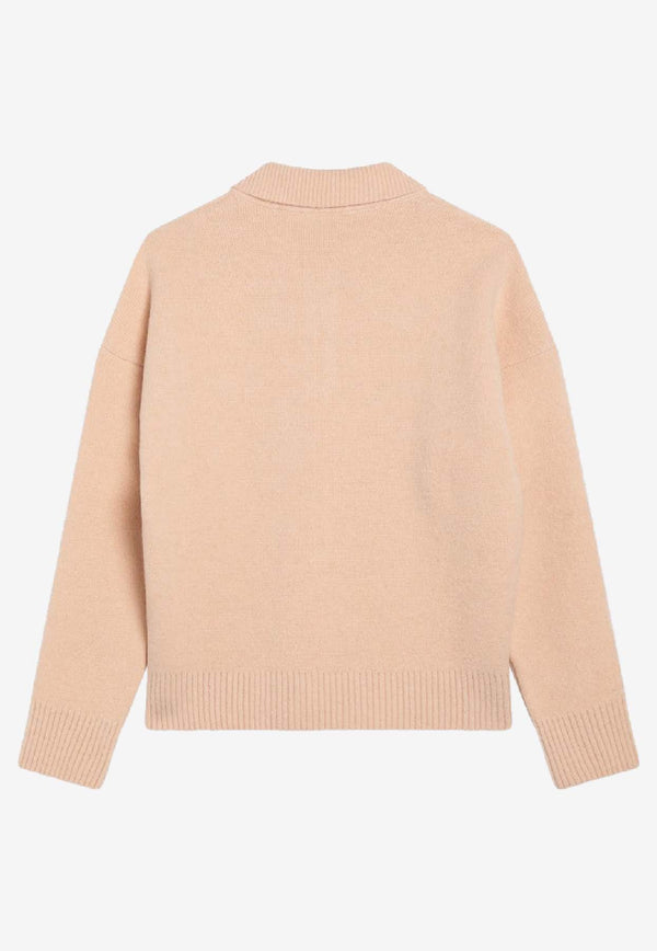 AMI PARIS Ami De Coeur Cropped Polo Sweater  Powder UPL408UKN0135/R_AMI-6807