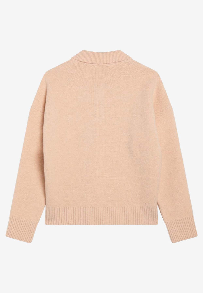 AMI PARIS Ami De Coeur Cropped Polo Sweater  Powder UPL408UKN0135/R_AMI-6807