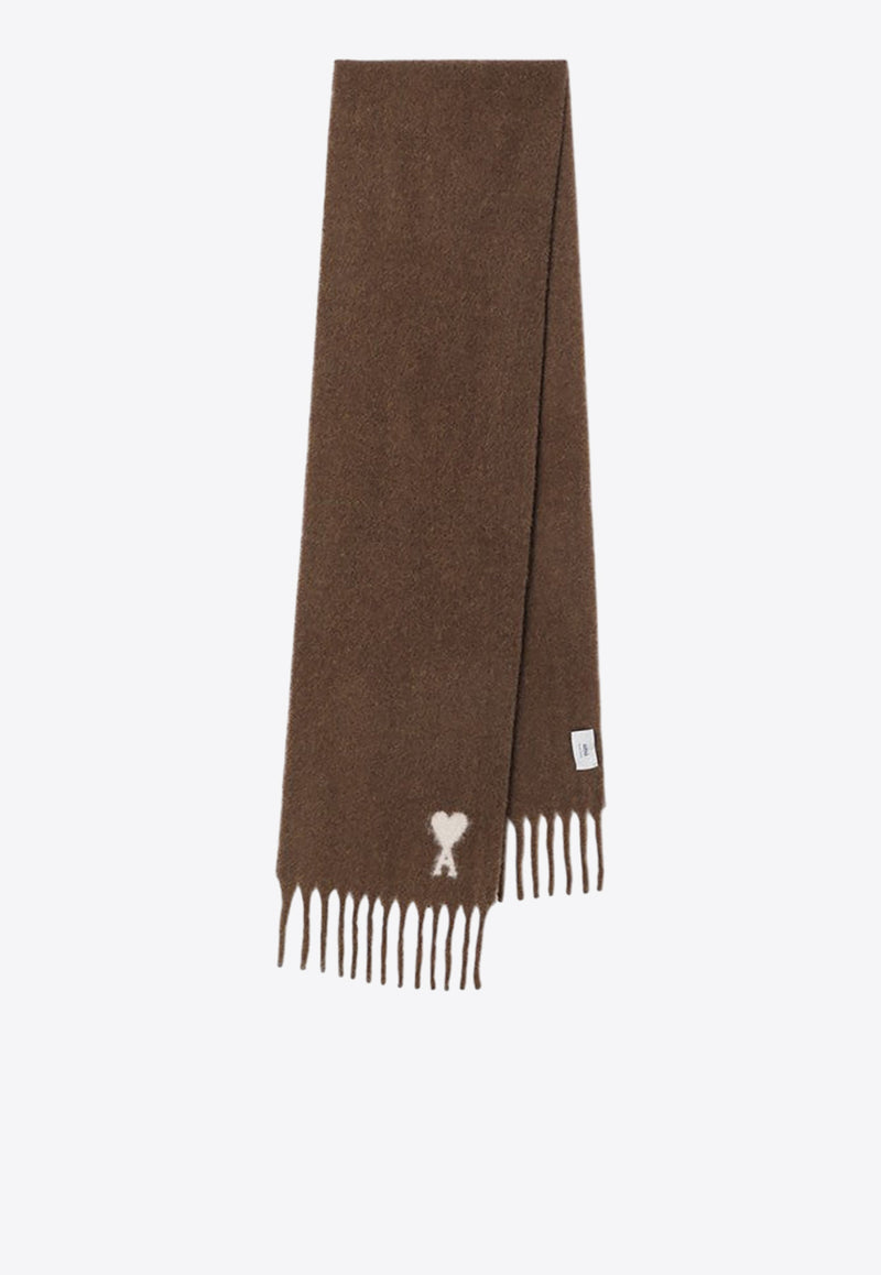 AMI PARIS Ami De Coeur Alpaca Fringed Scarf Brown USF673AW0004/R_AMI-216
