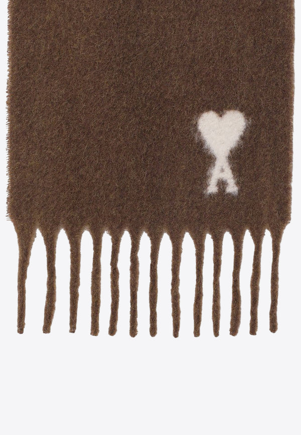 AMI PARIS Ami De Coeur Alpaca Fringed Scarf Brown USF673AW0004/R_AMI-216