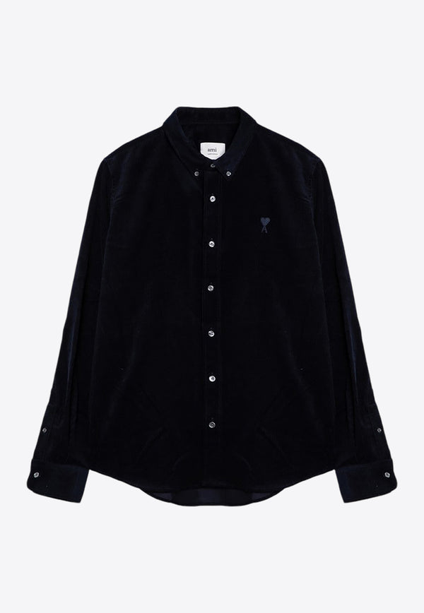 AMI PARIS Ami De Coeur Corduroy Velvet Shirt  Midnight Blue USH060CO0089/P_AMI-4011