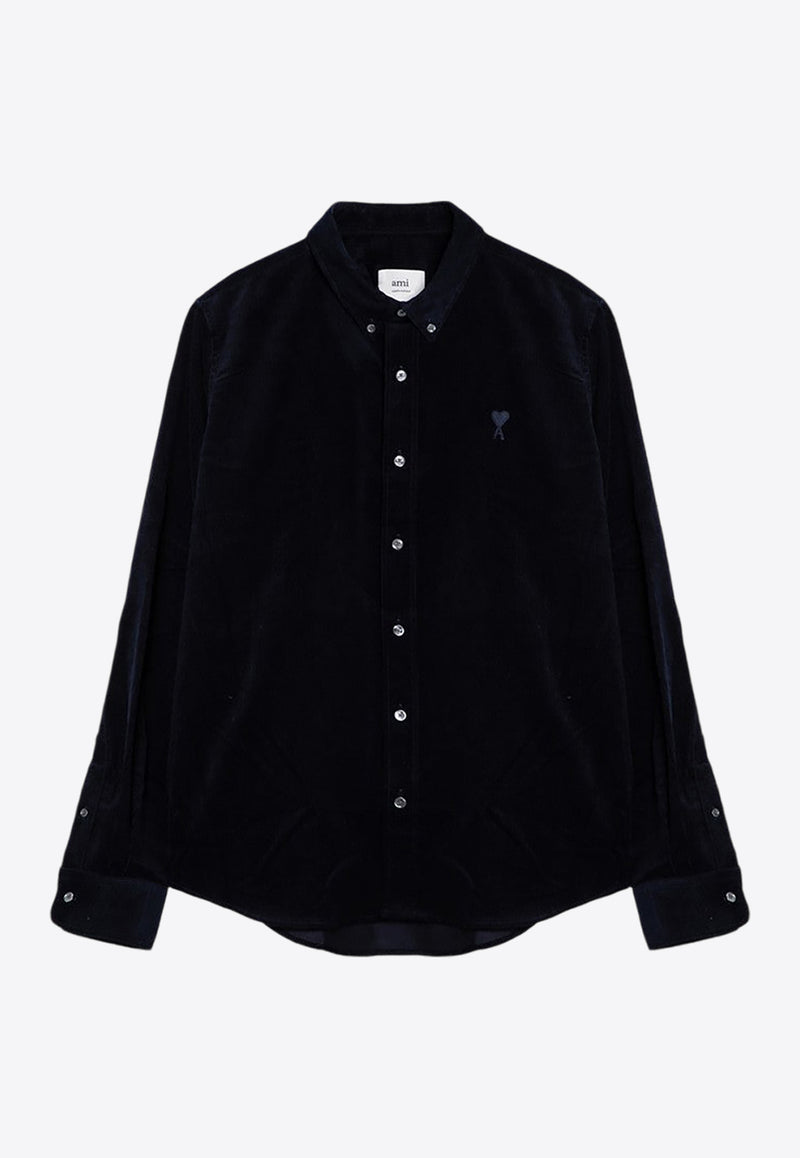 AMI PARIS Ami De Coeur Corduroy Velvet Shirt  Midnight Blue USH060CO0089/P_AMI-4011