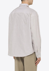 AMI PARIS Logo Embroidered Long-Sleeved Stripe Shirt White USH130CO0021/O_AMI-039