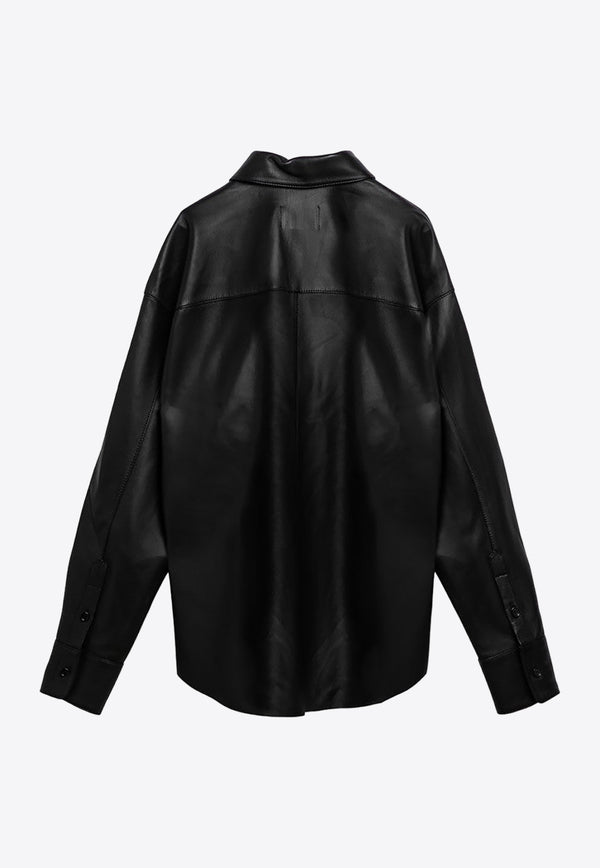 AMI PARIS Leather Long-Sleeved Shirt Black USH136LH0032/O_AMI-001