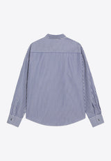 AMI PARIS Logo Embroidered Striped Long-Sleeved Shirt Blue USH766CO0133/R_AMI-4901