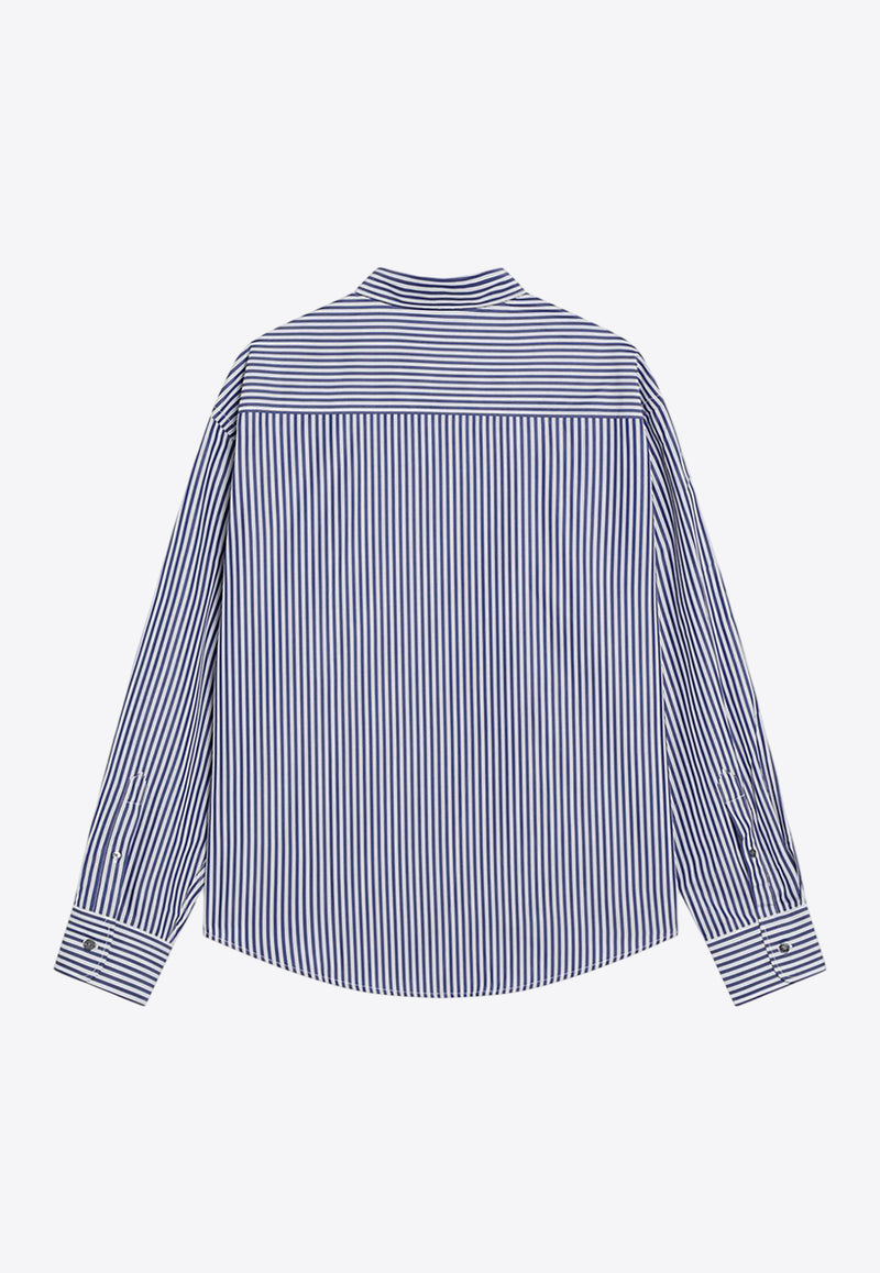 AMI PARIS Logo Embroidered Striped Long-Sleeved Shirt Blue USH766CO0133/R_AMI-4901