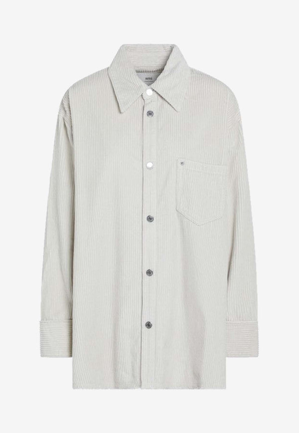 AMI PARIS Corduroy Long-Sleeved Shirt Ivory USH793CO0131/R_AMI-185