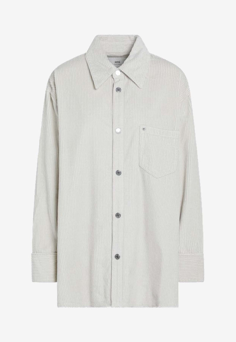 AMI PARIS Corduroy Long-Sleeved Shirt Ivory USH793CO0131/R_AMI-185
